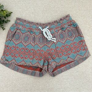 Roxy Women’s Boho Cotton Blue Geometric Print Low Rise Shorts Size S